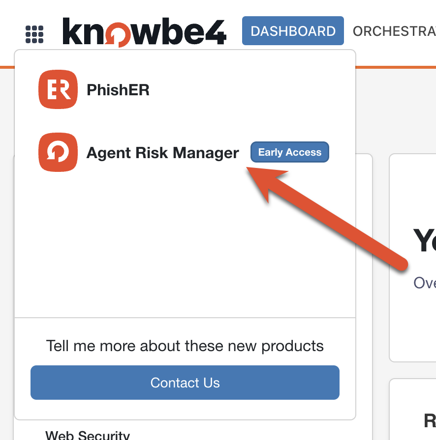 An arrow pointing to the Agent Risk Manager entry in the grid icon's dropdown menu