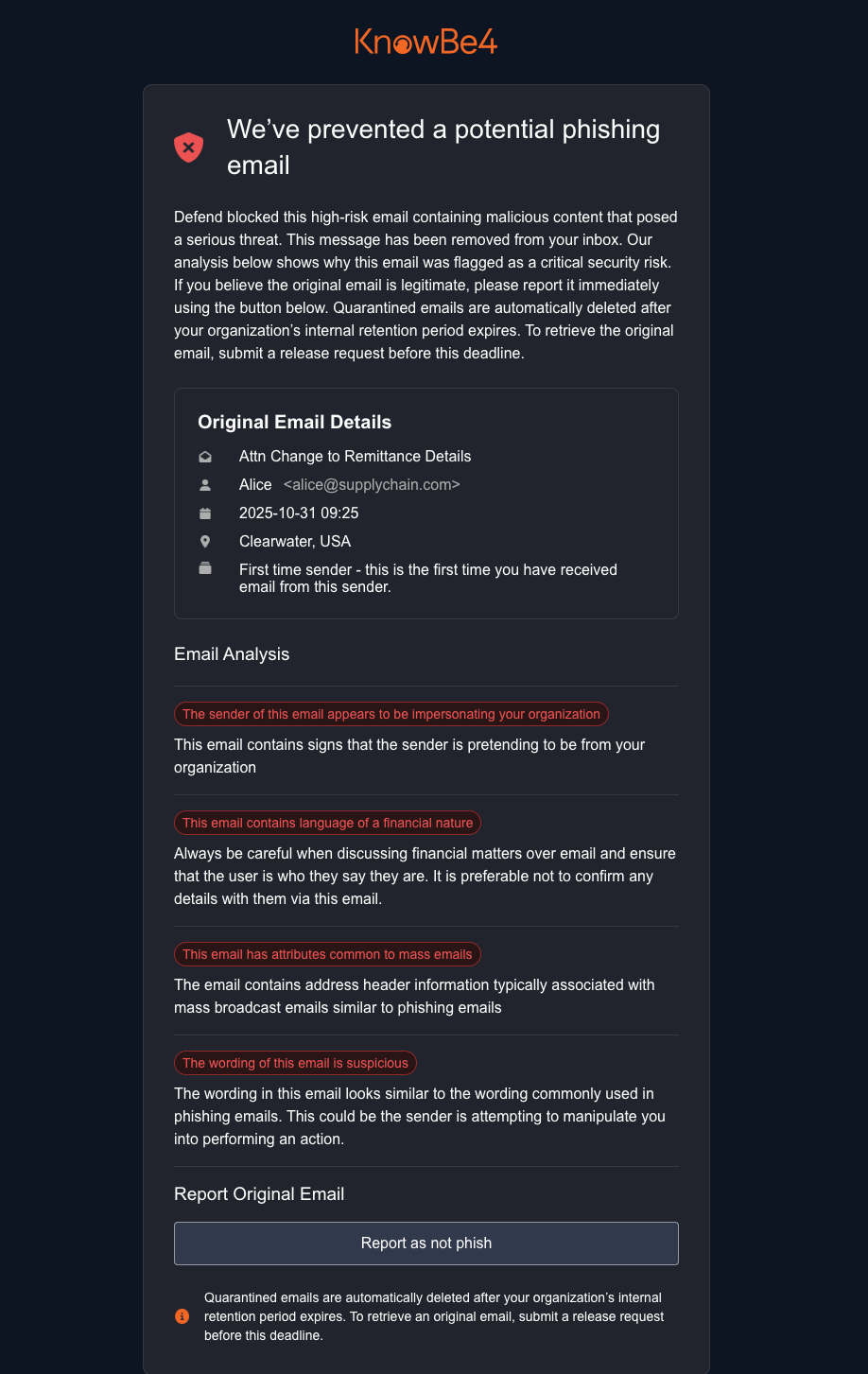 Defend Post-Delivery Threat Notification