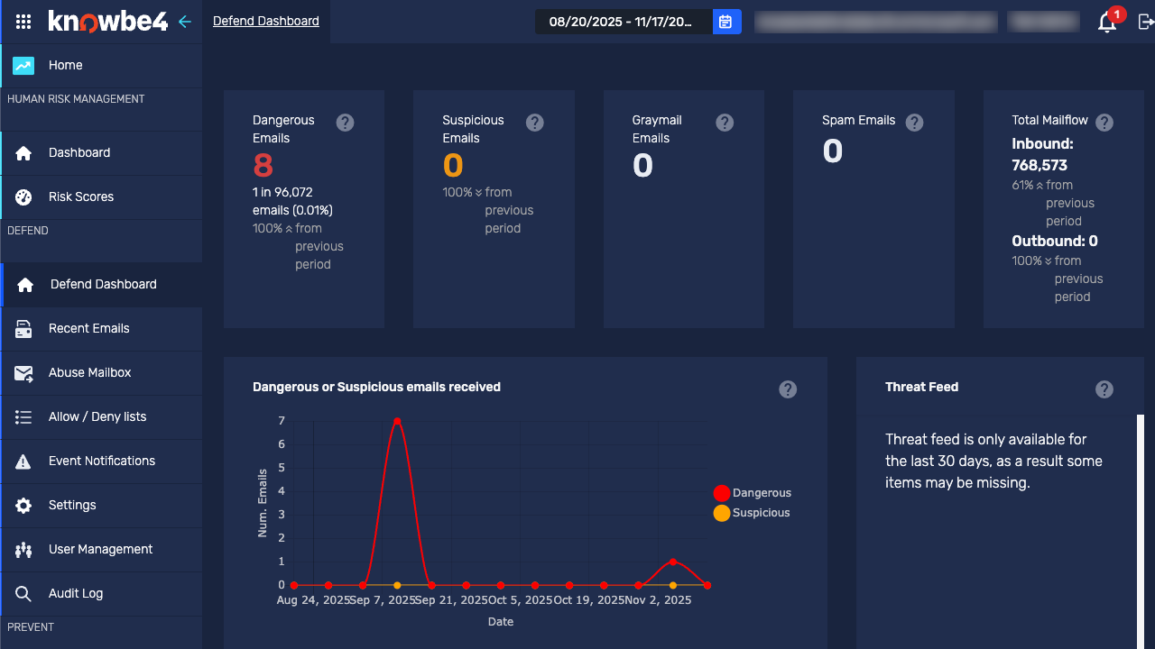 Defend console dashboard
