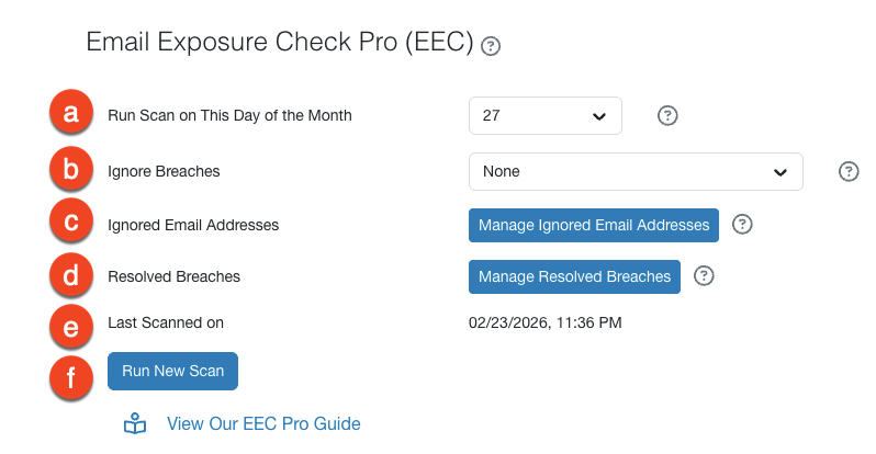 Annotated image of EEC Pro settings