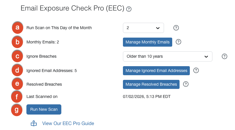 Annotated image of EEC Pro settings