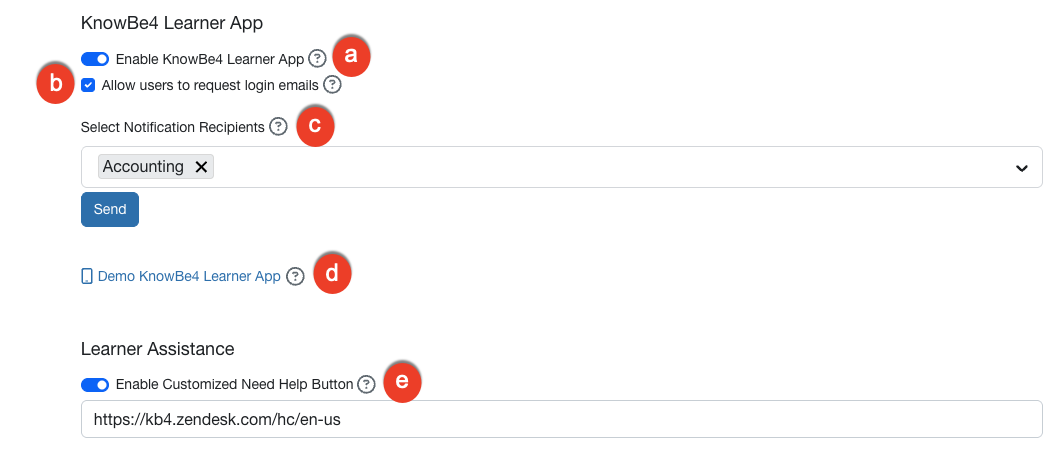 These options let you enable mobile training and customize the support information available to your users.