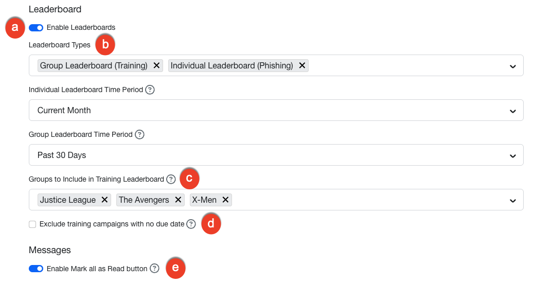 The Leaderboard displays user rankings based on their training performance and security scores.