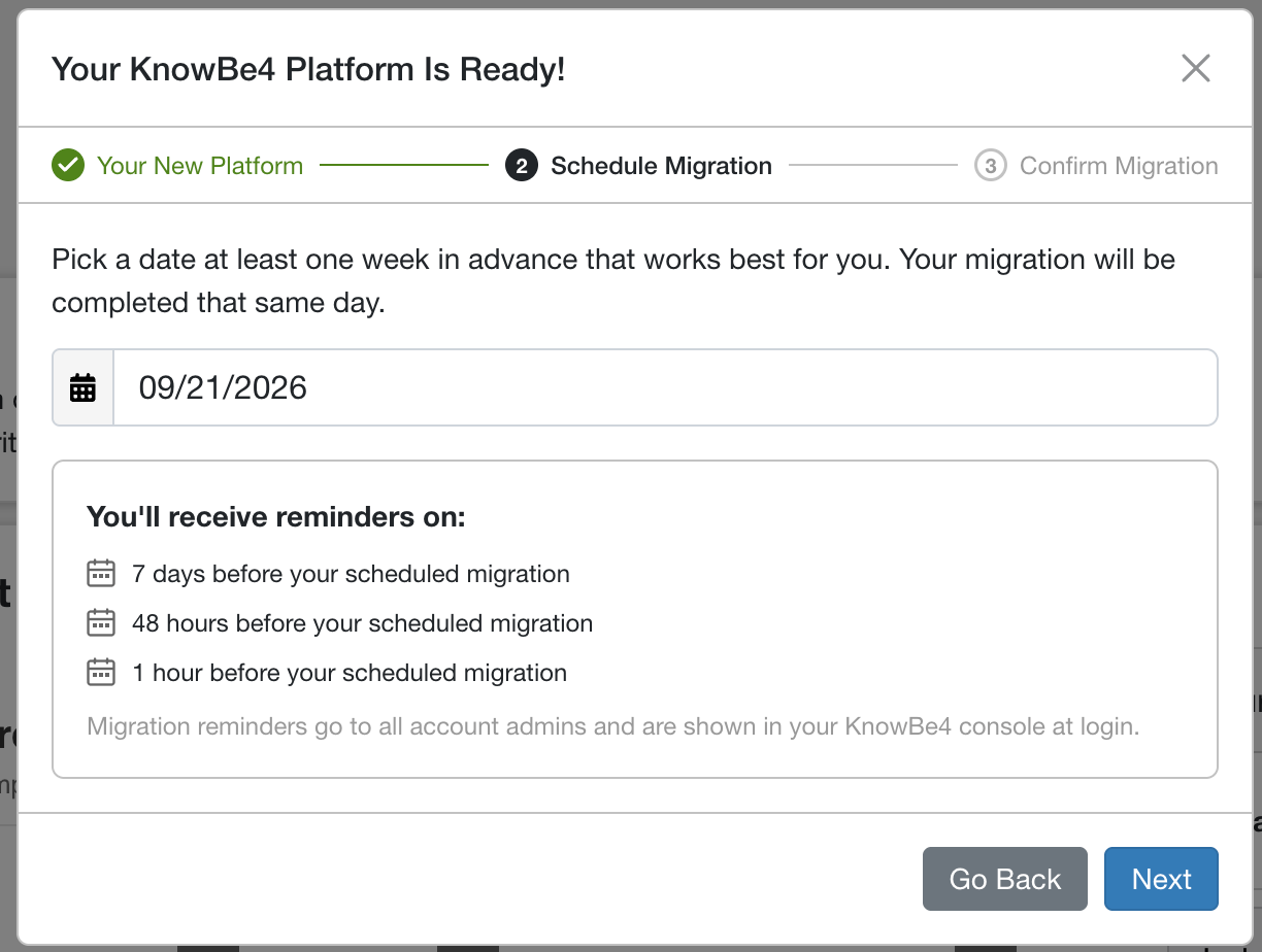 Migration date selector