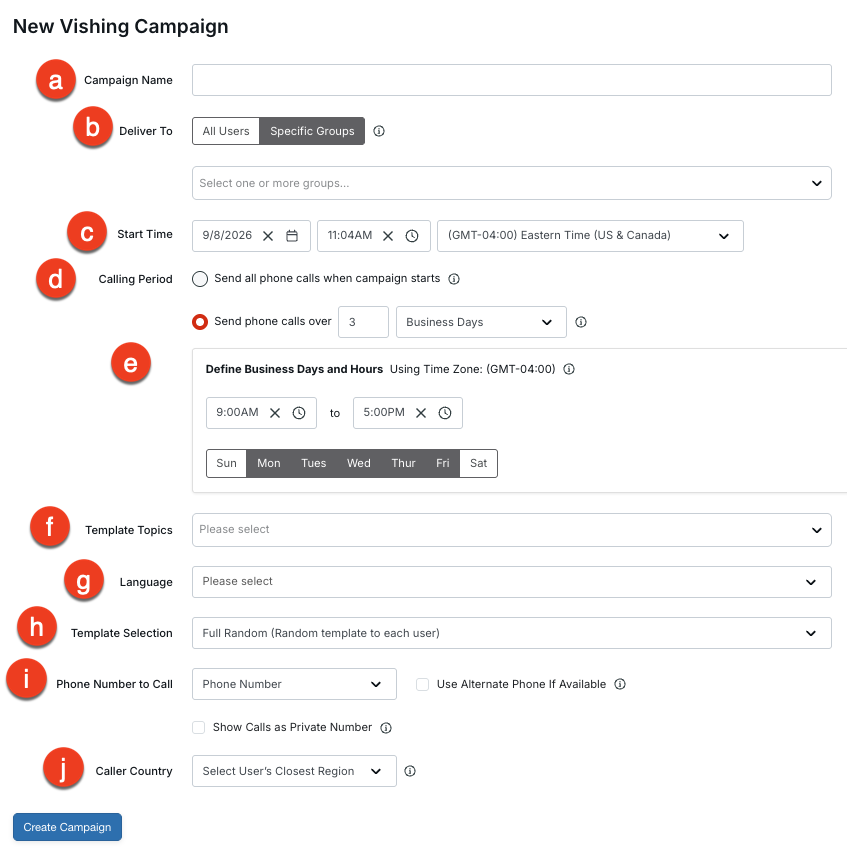 New Vishing Campaign Page