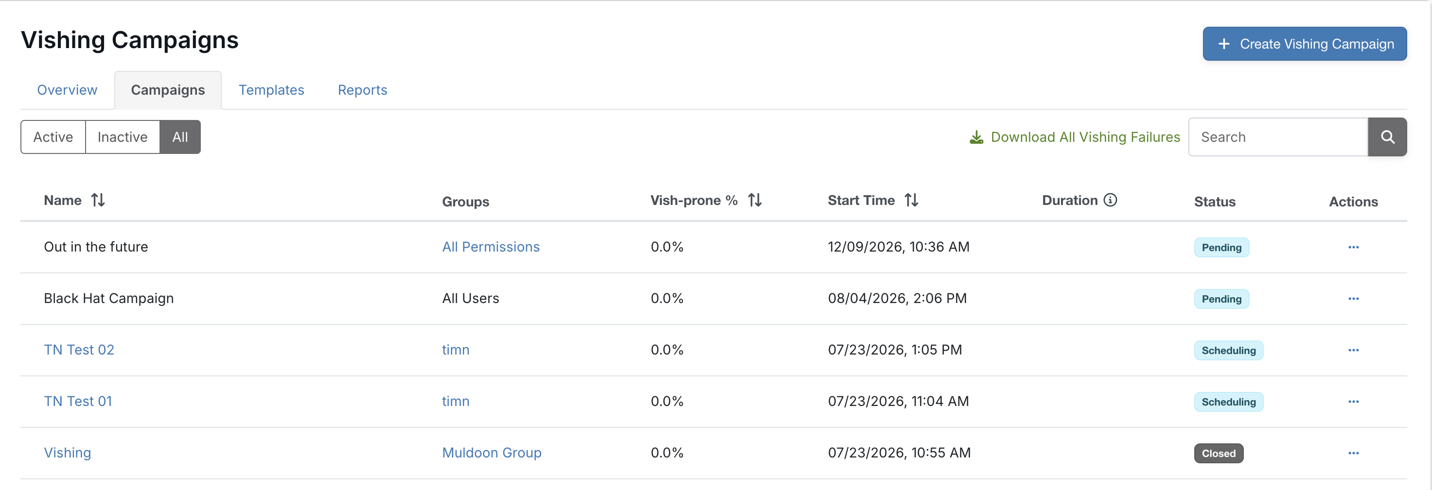 Vishing Campaigns SubTab