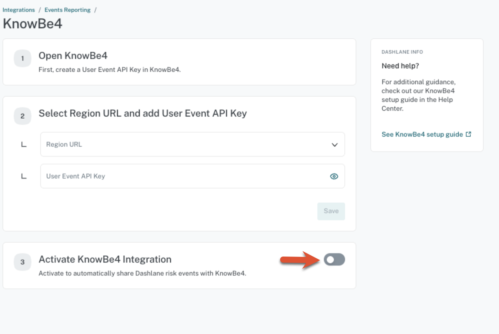 Activate integration toggle switch