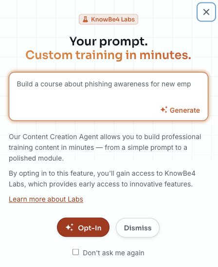 KB4 Labs Opt In Modal