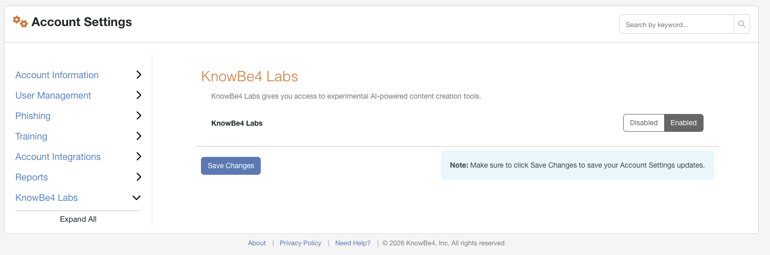 KB4 Labs Opt Out Account Settings