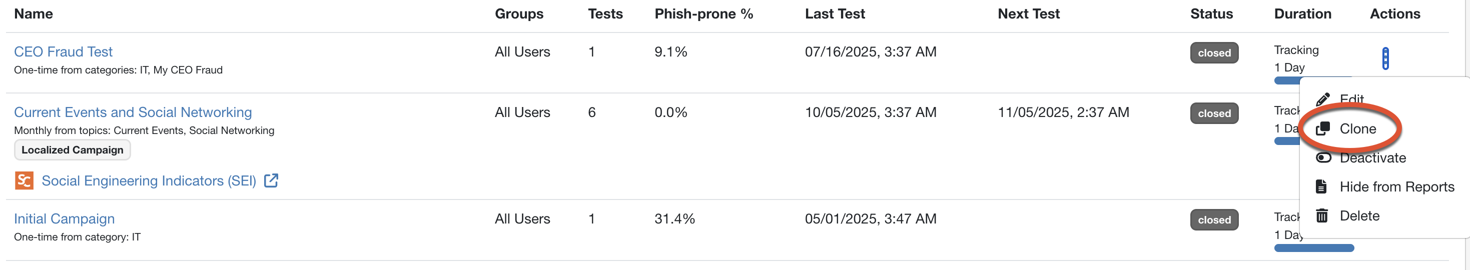 Clone a Phishing or Training Campaign | KnowBe4 Knowledge Base